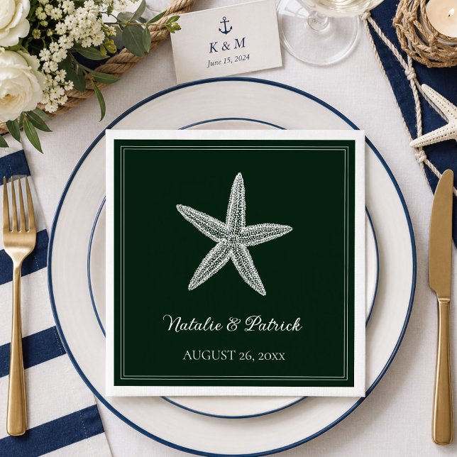 Smaragdgrön Sjöstjärna Bröllop Pappersservett (Emerald Green Starfish Wedding Napkins)