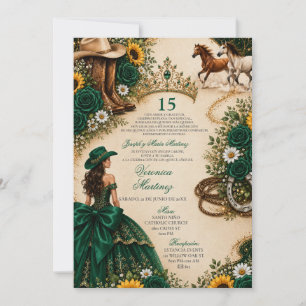 Smaragdgrön solros Vaquera Quinceañera Inbjudningar