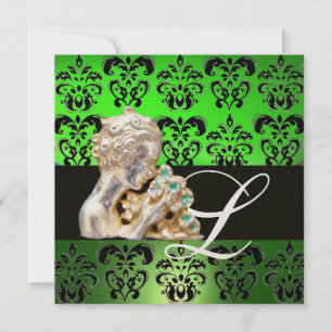 SMARAGDGRÖN, SVART, VIT DAMAST JUWEL MONOGRAM INBJUDNINGAR
