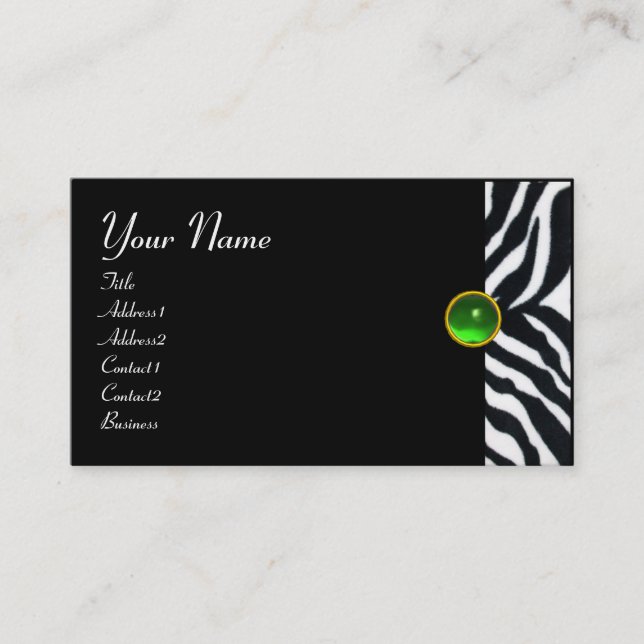 SMARAGDGRÖN SVART VIT ZEBRA PÄLS MONOGRAM VISITKORT (Framsida)