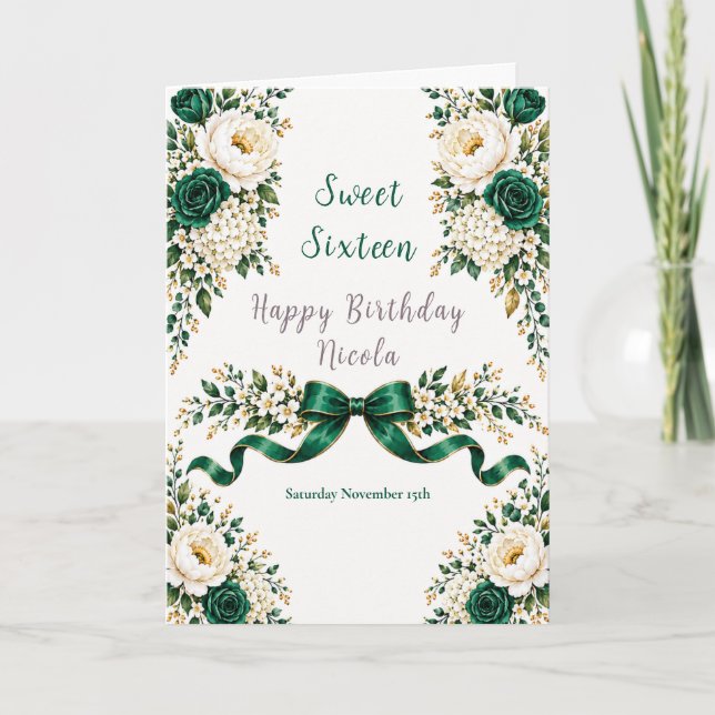 Smaragdgrön Sweet Sixteen Kort (Framsida)