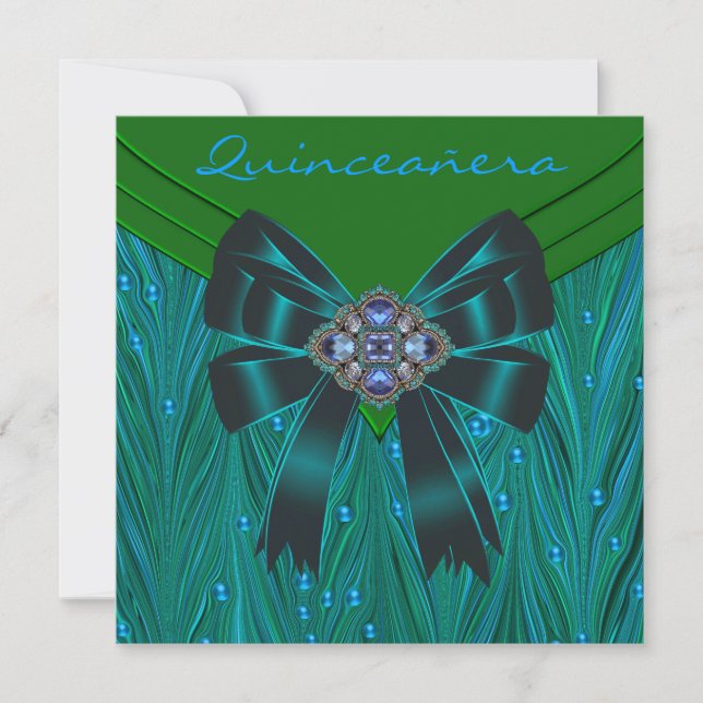 Smaragdgrön Tealblå Quinceanera Inbjudningar (Framsida)