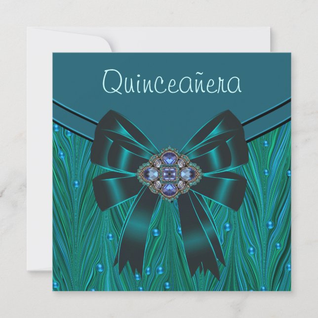 Smaragdgrön Tealblå Quinceanera Inbjudningar (Framsida)