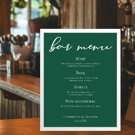 Smaragdgrön typografi Skog Bröllopsbar Meny Poster