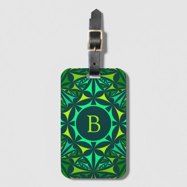 Smaragdgrön utsmyckad Kalejdoskop-monogram Bagagebricka (Framsida vertikal)