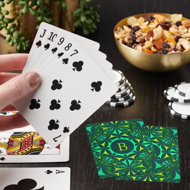 Smaragdgrön utsmyckad Kalejdoskop-monogram Casinokort (På plats)