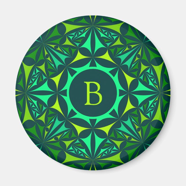 Smaragdgrön utsmyckad Kalejdoskop-monogram Magnet (Framsidan)