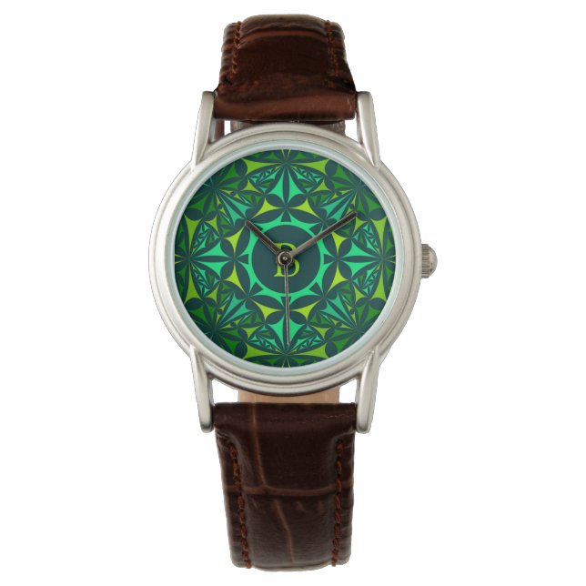 Smaragdgrön utsmyckad kalejdoskopmonogram armbandsur (Framsida)