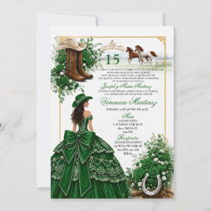 Smaragdgrön västlig Quinceañera Grön Cowgirl Inbjudningar