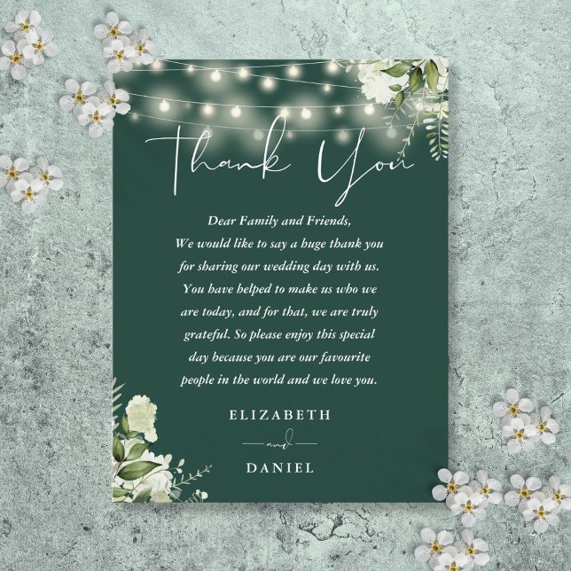 Smaragdgrön växtlighet Tacksamt bröllopsplatskort Vykort (Emerald Greenery Thank You Wedding Place Card)