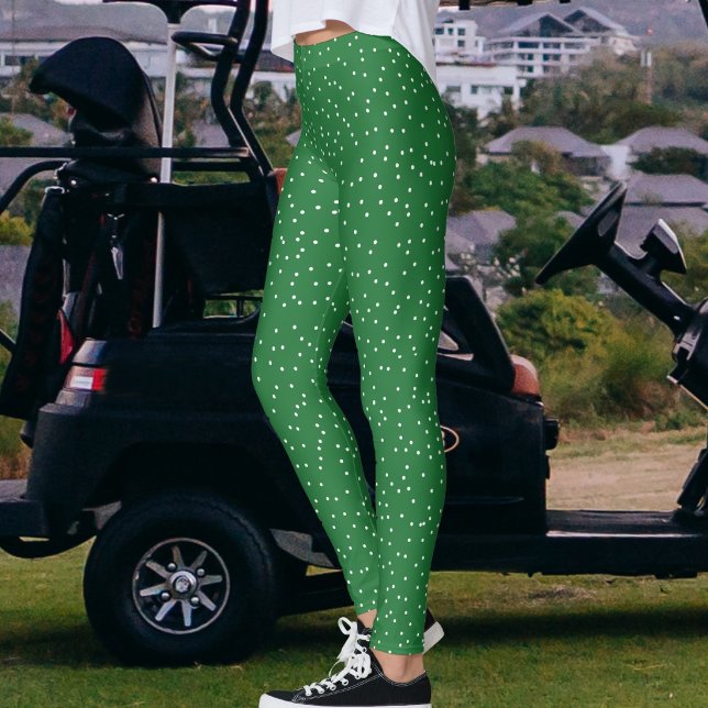 Smaragdgrön vit prickmönster Klassisk kul Leggings (Skapare uppladdad)