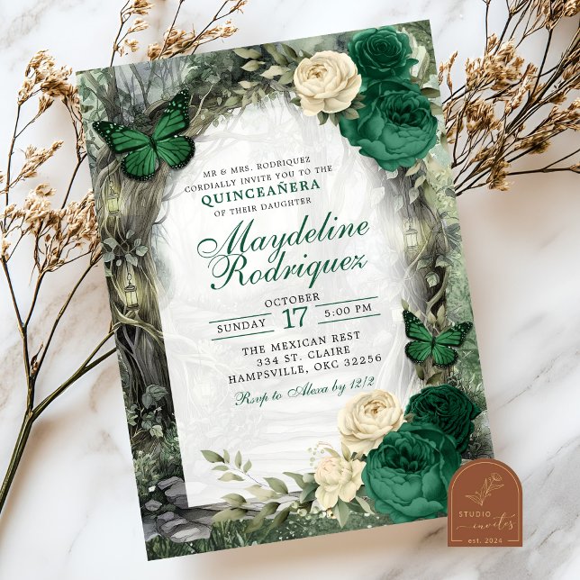 Smaragdgrön Whimsical Skog Quinceanera Inbjudningar (Skapare uppladdad)