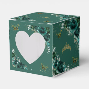 Smaragdgröna blommande fjärilar Quinceanera Mini Presentaskar