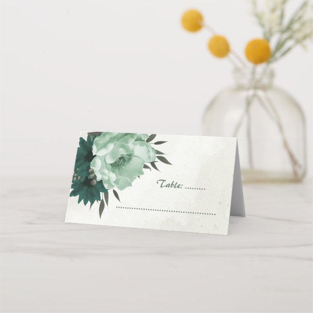 smaragdgröna blommor botanisk bröllop  placeringskort (Framsida)