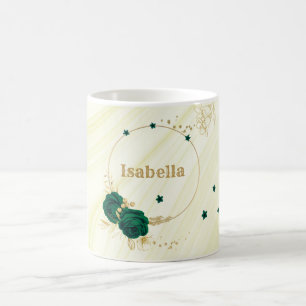 smaragdgröna blommor gyllene blad marmor kaffemugg