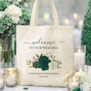 Smaragdgröna Boho Rosor Elegant Bröllop Välkommen Tygkasse