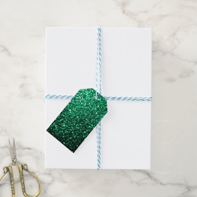 Smaragdgröna falska glittergnistor presentetikett (Med Snöre)