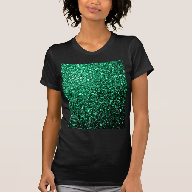Smaragdgröna falska glittergnistor tee shirt (Framsida)