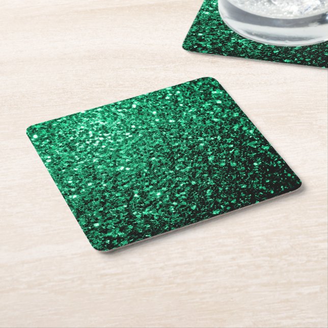 Smaragdgröna falska glittergnistor underlägg papper kvadrat (Vinklad)