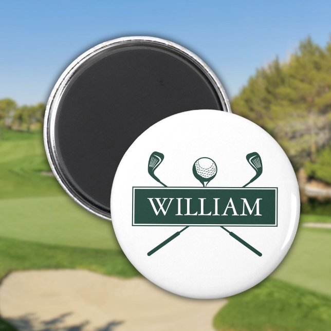 Smaragdgröna golfklubbor med personligt namn magnet (Emerald Green Personalized Name Golf Ball Clubs Magnet)