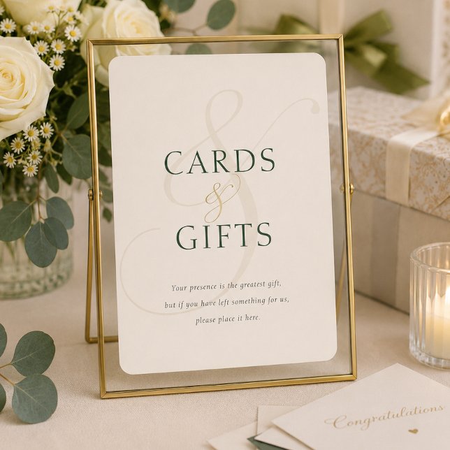 Smaragdgröna Guld Bröllopskort Gåvor Bordsskylt  (Emerald Green Gold Wedding Cards Gifts Tabletop)