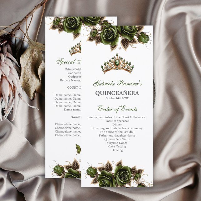 Smaragdgröna gyllene rosor Quinceañera-program (Skapare uppladdad)