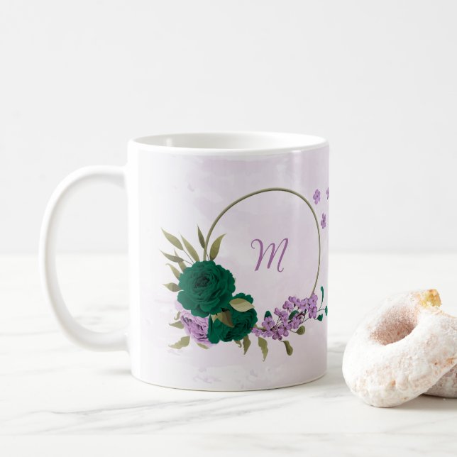 smaragdgröna lila blommor kaffemugg (Med munk)