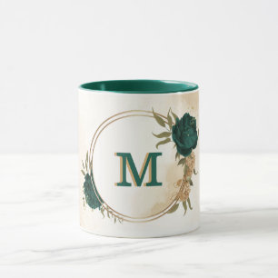 smaragdgröna och beige gyllene blommor mugg