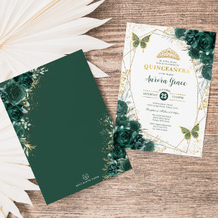 Smaragdgröna Quinceañera Fjärilar Geometrisk Inbjudningar