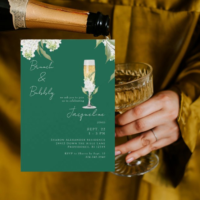 Smaragdgröna Vita Hydrangeor Brunch & Bubbly Inbjudningar (Skapare uppladdad)