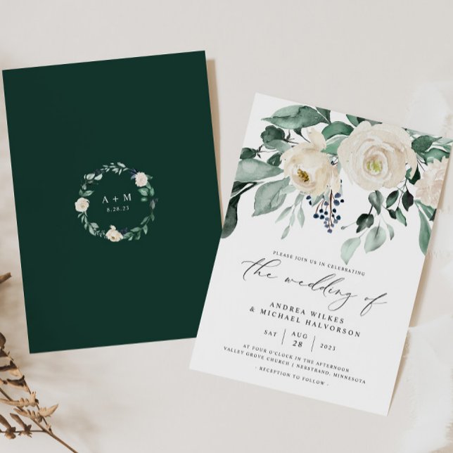Smaragdgrönhet Elegant Bröllop Inbjudningar (Emerald Greenery Wedding Invitation - Boho Woodsy Rustic Elegant Wedding)