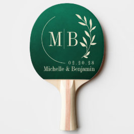 Smaragdgrönt blad bröllopsmonogram pingisracket