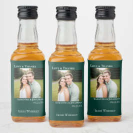 Smaragdgrönt Bröllopsfoto Kärlek & Tacksamhet Mini Spritflaskor Etikett