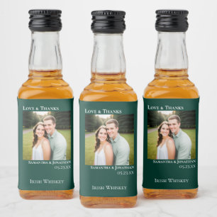 Smaragdgrönt Bröllopsfoto Kärlek & Tacksamhet Mini Spritflaskor Etikett