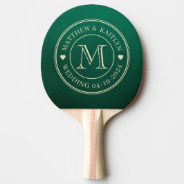 Smaragdgrönt bröllopsmonogram hjärta pingisracket