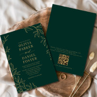 Smaragdgrönt Guld Elegant QR-kod Bröllop
