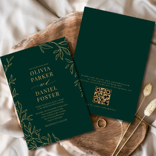 Smaragdgrönt Guld Elegant QR-kod Bröllop Inbjudningar