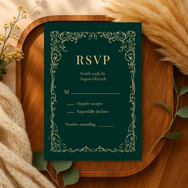 Smaragdgrönt Guld Minimalistiskt Bröllops-RSVP OSA Kort (Skapare uppladdad)