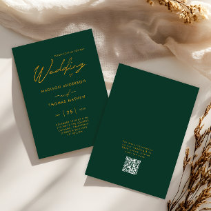 Smaragdgrönt Guld Modern Typografi RSVP Bröllop Inbjudningar