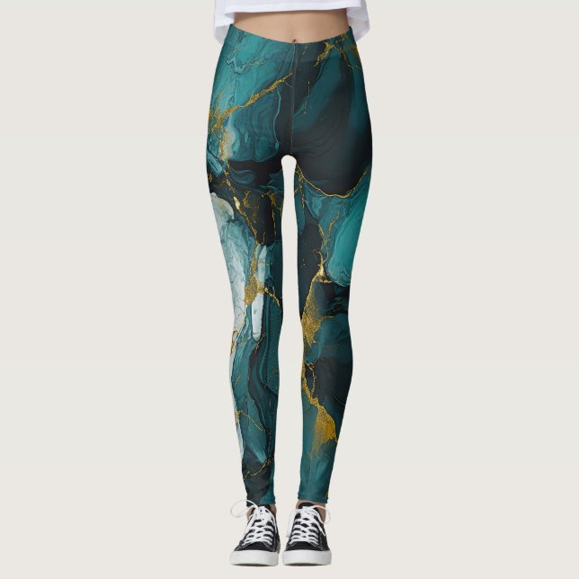 Smaragdmarmor med gyllene ådror leggings (Framsida)