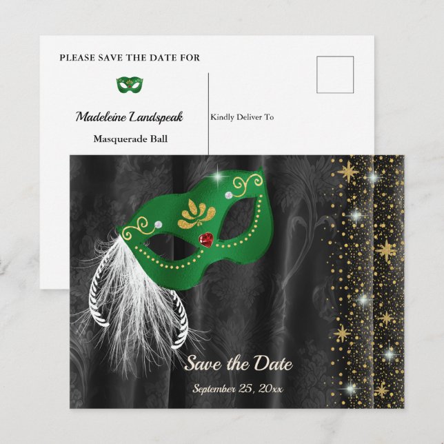 Smaragdmaskerad Svart Damaskus Spara Datum Vykort (Fram/baksida)