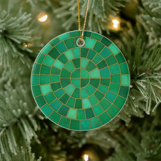 Smaragdmosaik cirkelmönster konst julgransprydnad keramik (Träd)