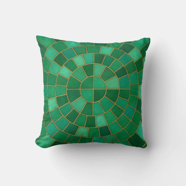 Smaragdmosaik cirkelmönster konst kudde (Framsida)