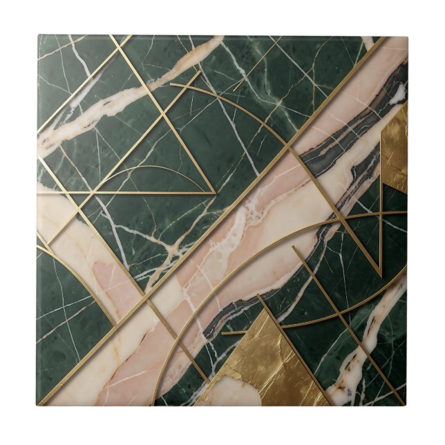 Smaragdrosa marmor guld geometrisk abstrakt kakelplatta (Framsidan)