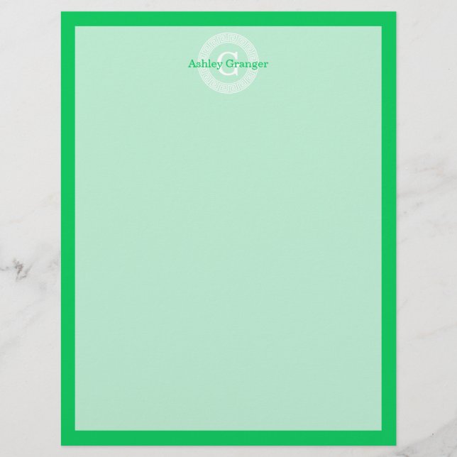 Smaragdvit grekisk nyckel Rnd ram initial monogram (Framsida)