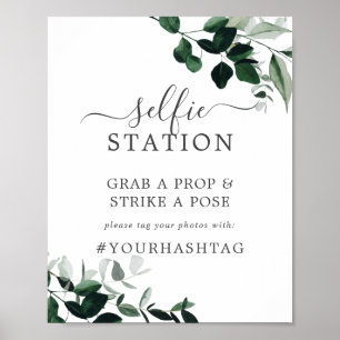 Smaraggrön Självporträttstation Bröllopsskylt Poster