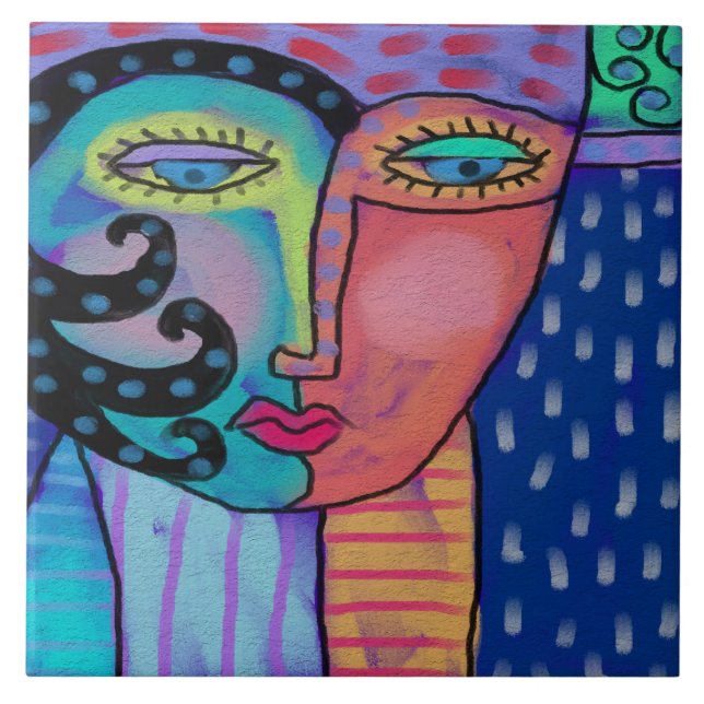 Smärre Abstrakt Digital målning av en kvinna Kakelplatta (Framsidan)
