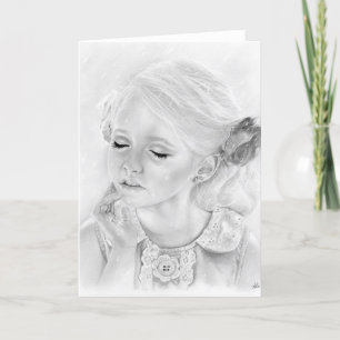 Smärre flicka i regn hälsningskort kort