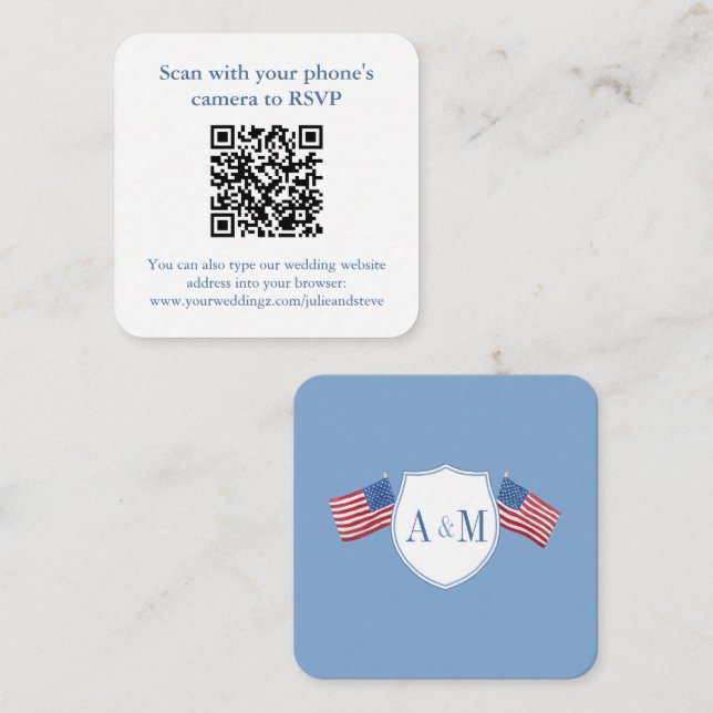 Smart All-American Röd Vit Blå Bröllop QR RSVP Tilläggskort (Fram/baksida)