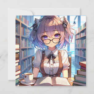 Smart Anime Girl i Bibliotek Reading Bokar